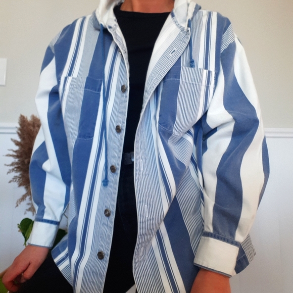 Vintage 90's striped jean shacket - Picture 1 of 10